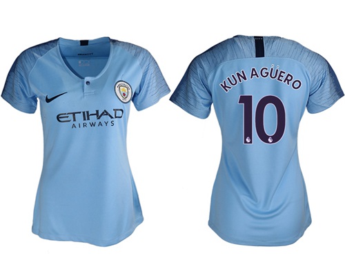 Women's Manchester City #10 Kun Aguero Home Soccer Club Jersey